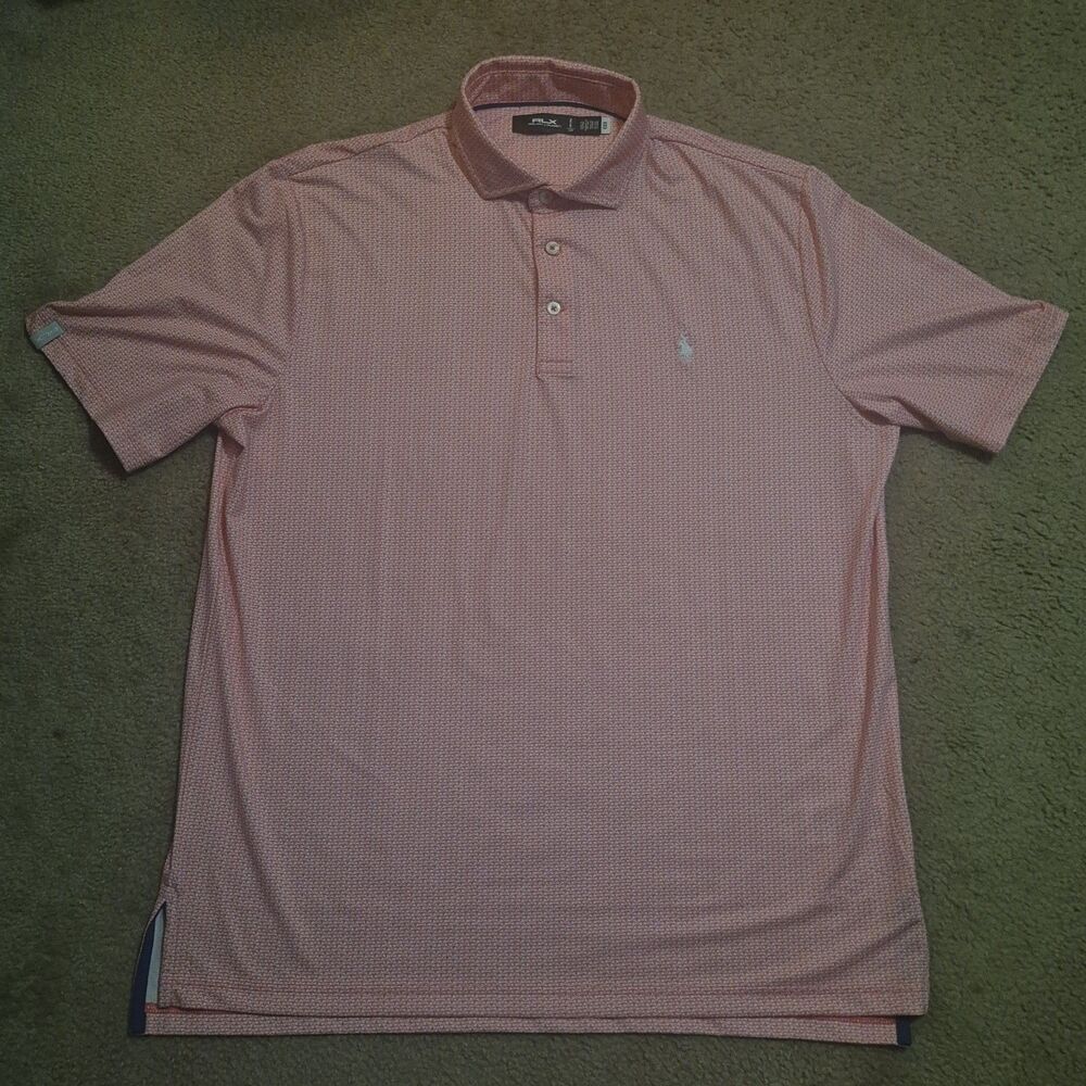 RLX Ralph Lauren Lightweight Airflow Knit Polo Shirt Mens Large Pink White Golf